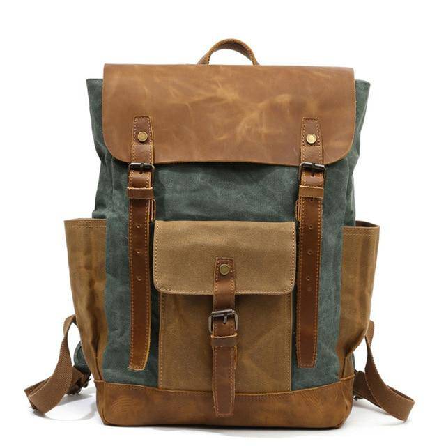 Large Two Tone Genuine Leather 20 to 35 Liter Backpack