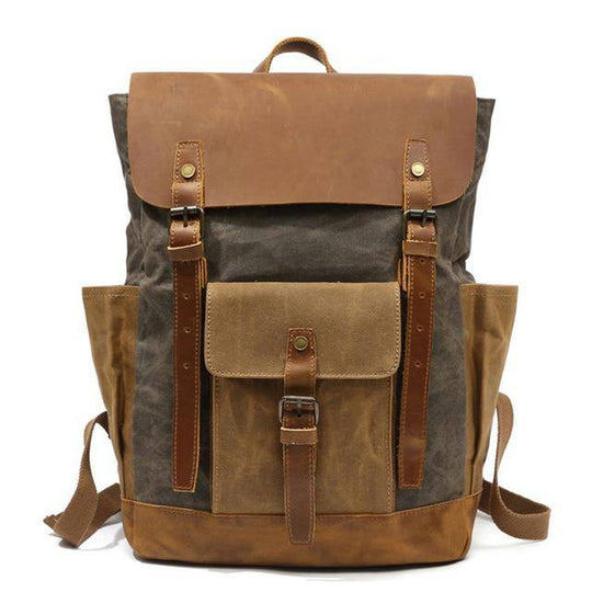 Large Two Tone Genuine Leather 20 to 35 Liter Backpack