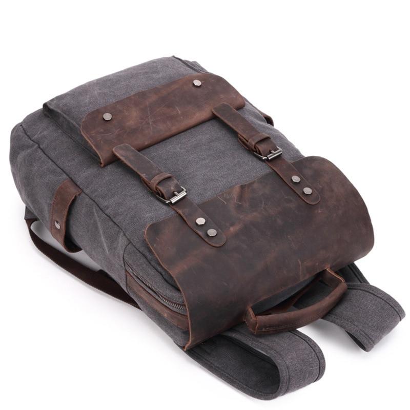 Vintage canvas leather school travel backpack 20-35L