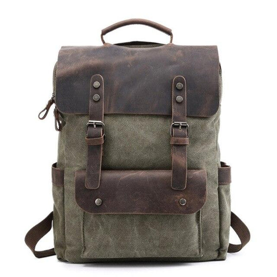 Canvas leather hiking backpack for school use 20-35L