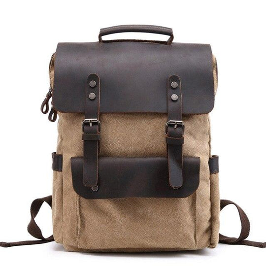 Retro style canvas leather school backpack 20-35 liters