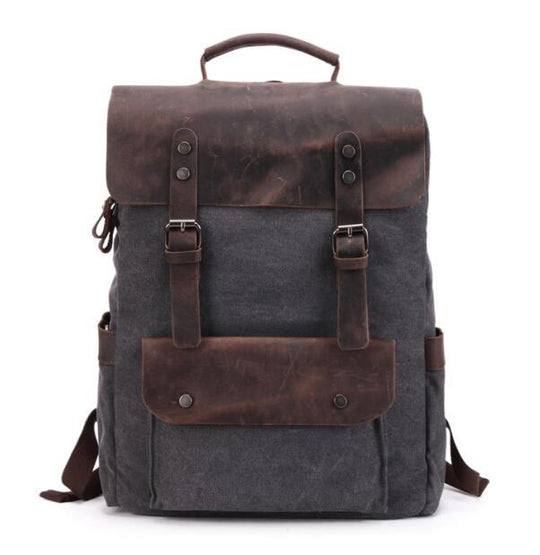 Men's large canvas leather waterproof backpack for 14-inch laptop 20 liters