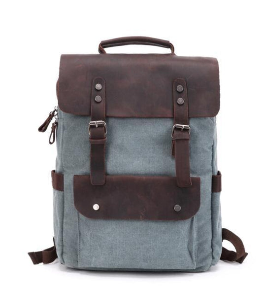 20-liter canvas leather waterproof backpack for 14-inch laptop in vintage style