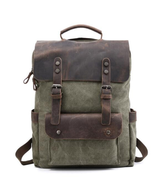 Waterproof canvas leather daypack with 14-inch laptop compartment 20L