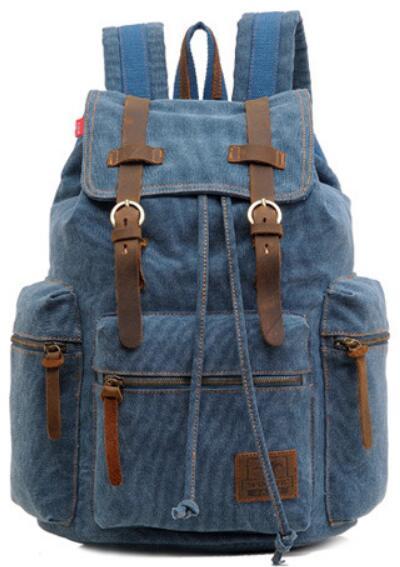 Canvas leather hiking backpack for school and casual use 20-35L