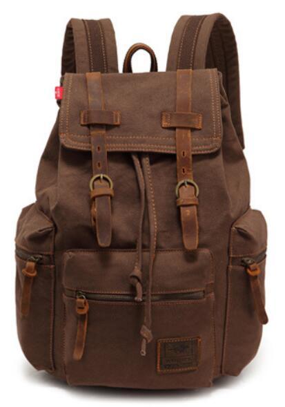 Men's school and casual canvas leather backpack 20-35L