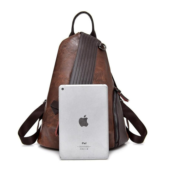 Men's genuine leather school backpack with side zipper, offered in various colors