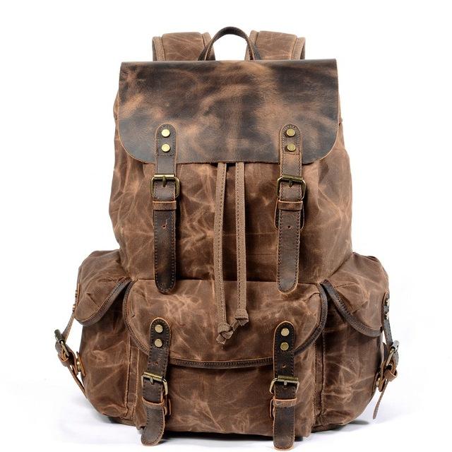 Water-resistant multi-functional waxed canvas backpack 20-35 liters