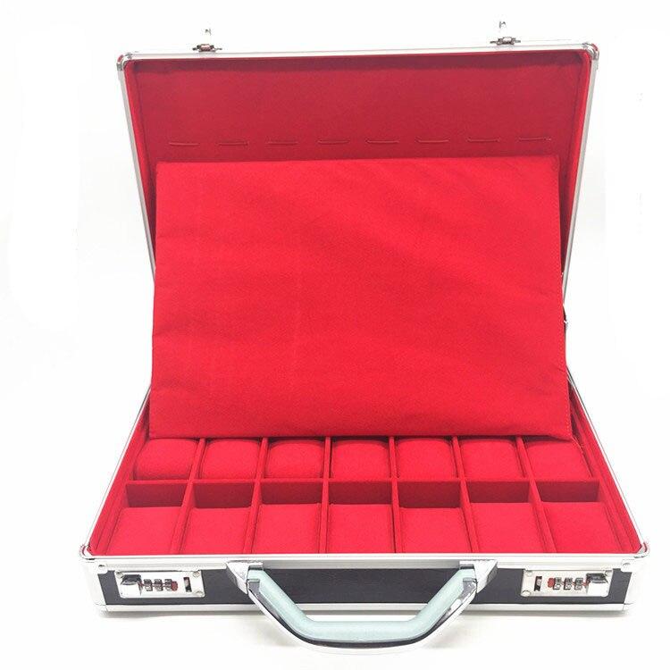Silver and Black Watch and Jewelry Suitcase Storage Box