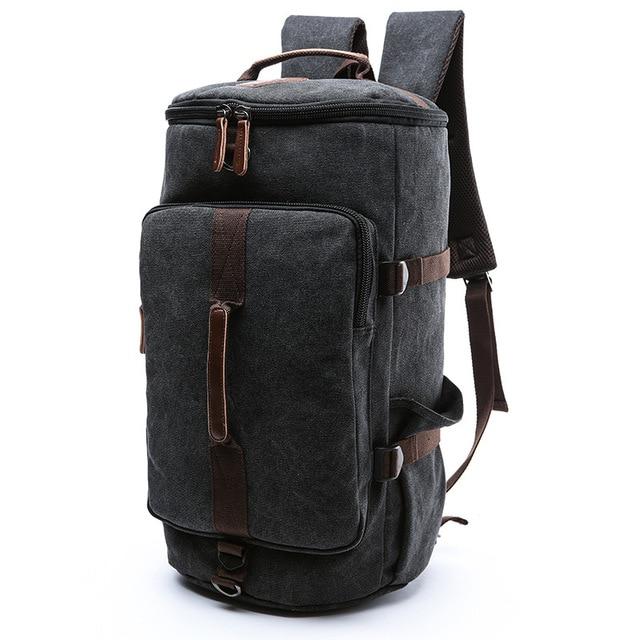 Water-resistant canvas leather backpack with multifunctional design for men