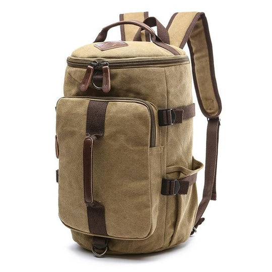 Multifunction waterproof canvas leather backpack for men