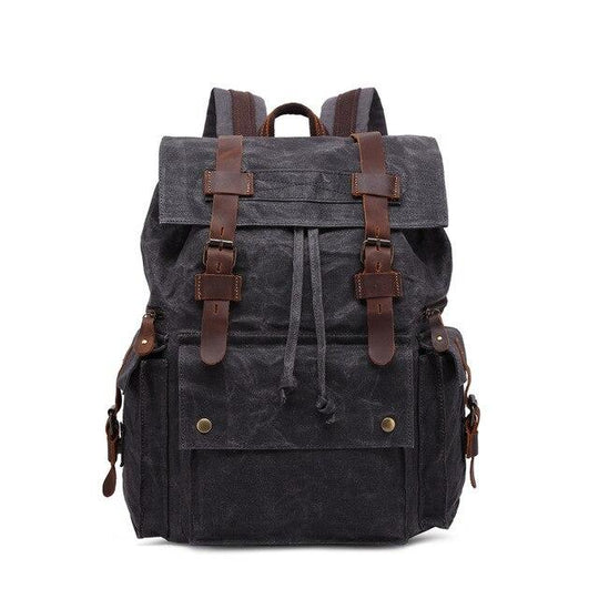 Men's waterproof canvas leather school backpack 20-35L with large capacity