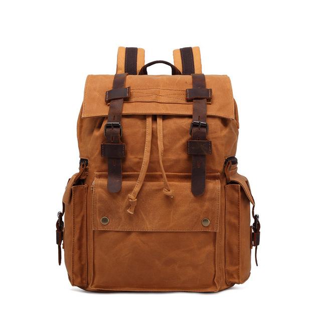 Vintage waterproof canvas leather travel backpack with large capacity 20-35L