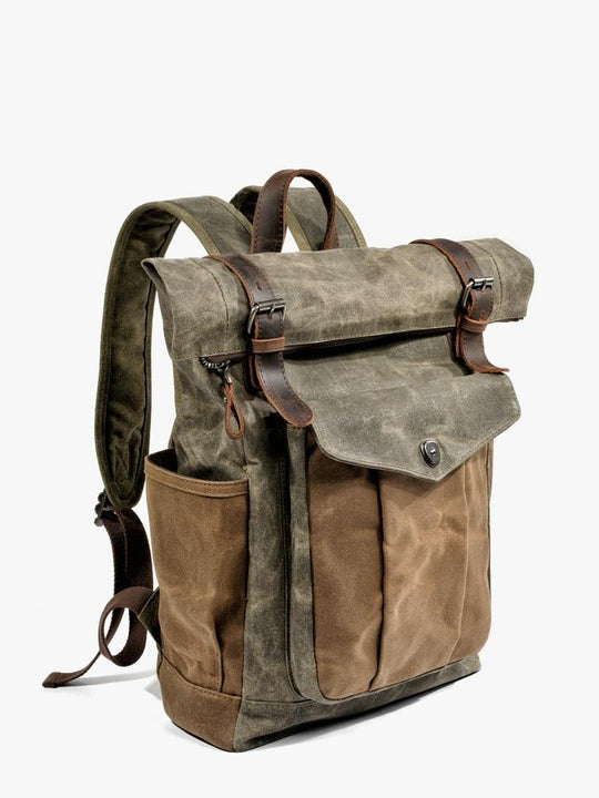 Men's oil-waxed vintage canvas and leather waterproof travel backpack