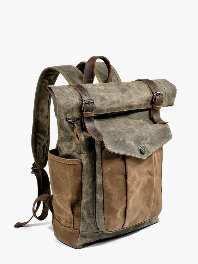 Oil Waxed Vintage Canvas and Genuine Leather Waterproof Travel Backpack | Leather Purse Backpack Oil Waxed Vintage Canvas and Genuine Leather Waterproof Travel Backpack | Leather Purse Backpack