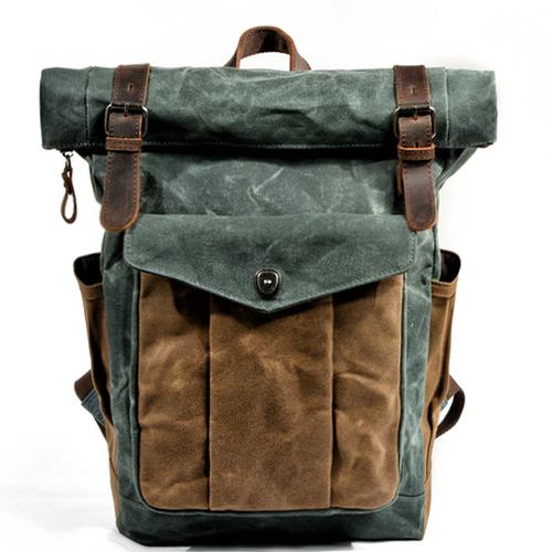 Waterproof oil-waxed canvas and leather vintage travel backpack