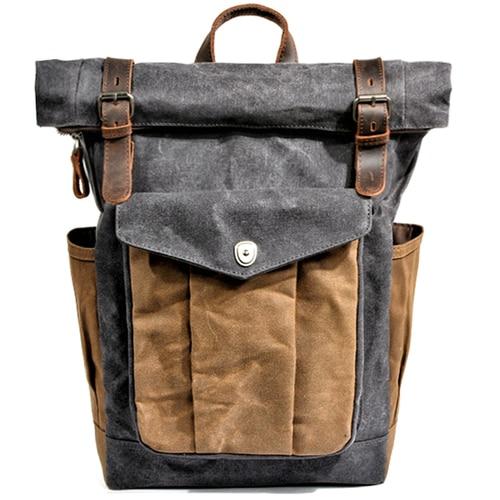 Oil-waxed vintage canvas and genuine leather waterproof travel backpack