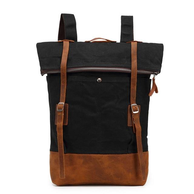 Vintage waxed canvas leather travel backpack 20-35L