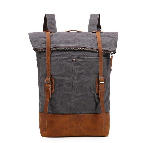 Waxed canvas travel backpack with leather accents 20-35L