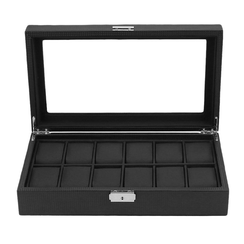 Black Carbon Fiber Watch and Jewelry Storage Box Organizer - Leather Purse Backpack