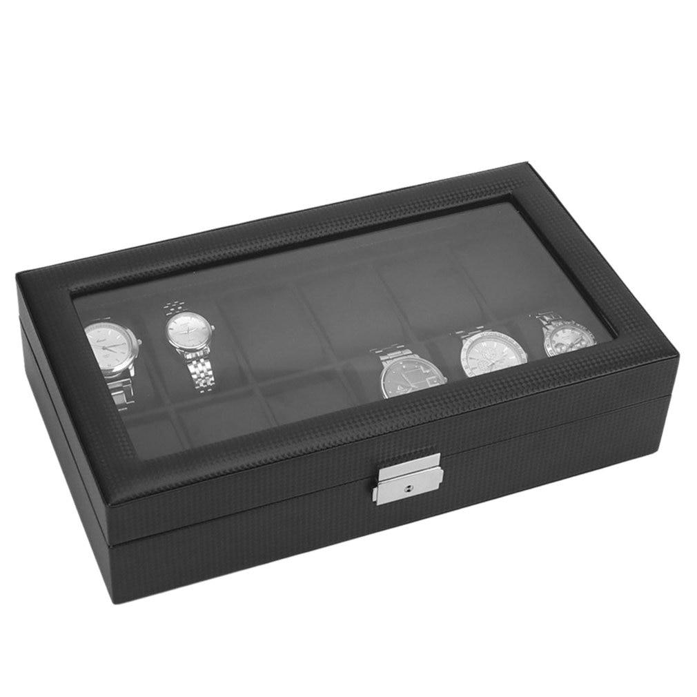 Black Carbon Fiber Watch and Jewelry Storage Box Organizer