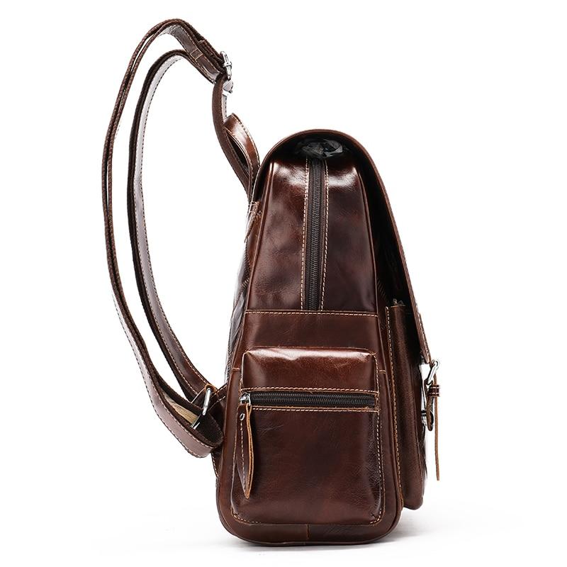 Brown plaid design leather backpack for school