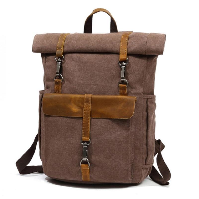 Men's travel daypack in canvas leather 20 liters with 5 color choices