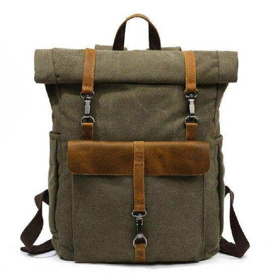 Vintage style canvas leather travel daypack 20 liters with 5 color variations