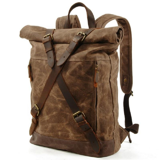 Genuine leather vintage style waterproof backpack 20L