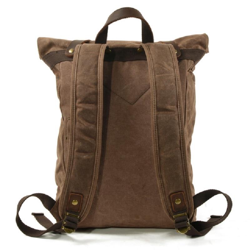 Waxed Vintage Canvas Genuine Leather Waterproof Travel 20 Liter Backpack Waxed Vintage Canvas Genuine Leather Waterproof Travel 20 Liter Backpack