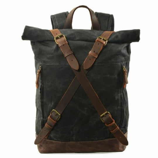 Waterproof waxed vintage canvas leather travel backpack 20 liters