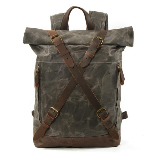 Vintage canvas leather waterproof travel backpack 20 liters
