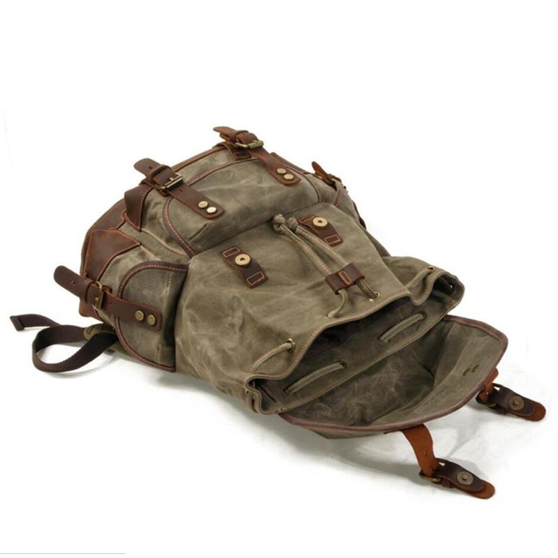 Canvas leather backpack with string closure in 20 to 35 liters and waterproofing