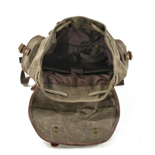Men's waterproof canvas leather backpack with string closure 20-35L