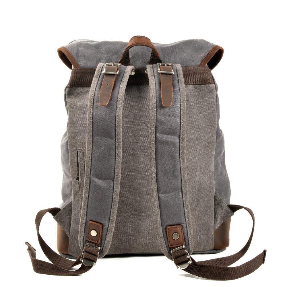 Canvas leather European vintage hiking backpack 20-35L with string