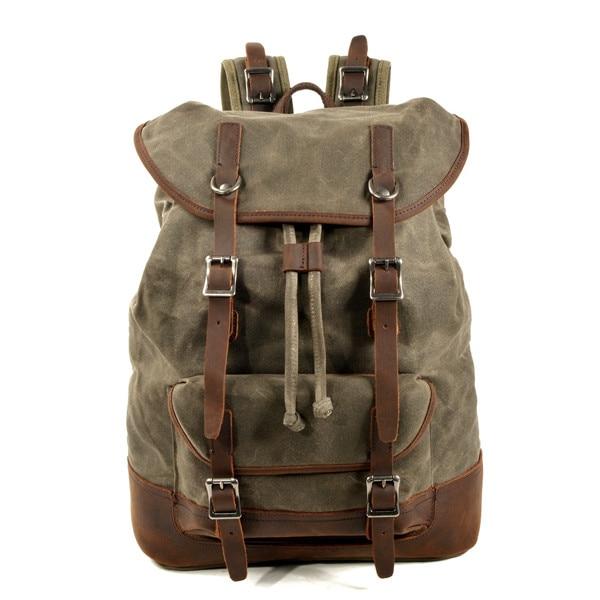 20-35L European vintage canvas leather backpack with string closure