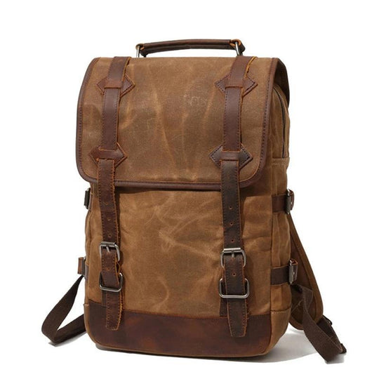 Retro style waxed leather backpack with large capacity, 3 color variations