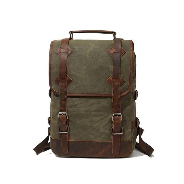 Men's waxed genuine leather backpack with large capacity, available in 3 colors