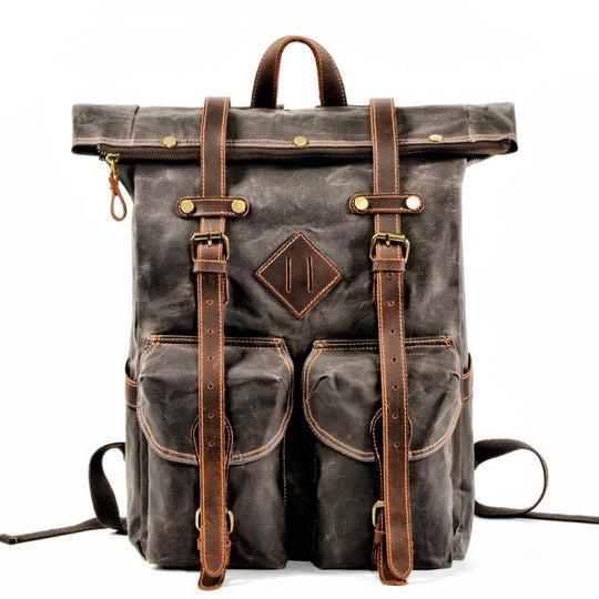 Genuine leather and canvas travel daypack with 2 color options