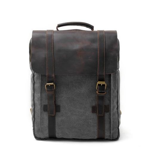Men's backpack with 2 straps in genuine leather and canvas, 4 colors
