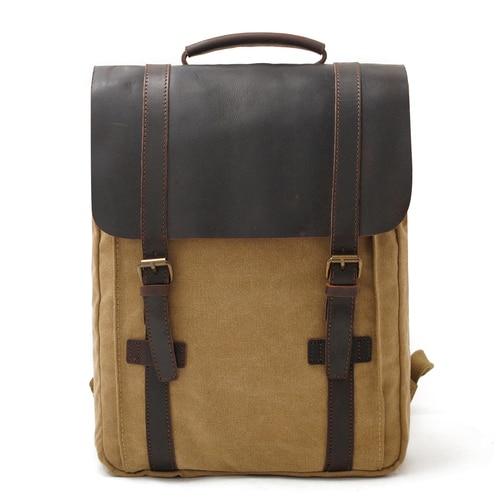 Canvas and genuine leather backpack with dual straps in 4 color options