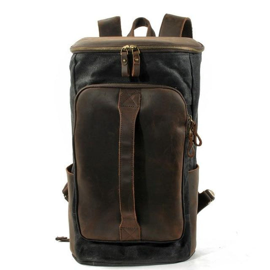 Waterproof vintage daypack 20-35 liters with leather accents