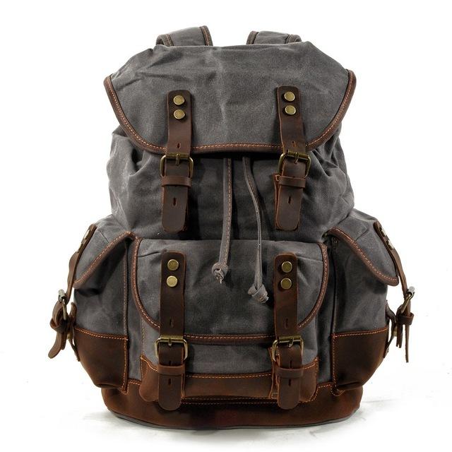 Men's travel backpack canvas leather 20-35 liters