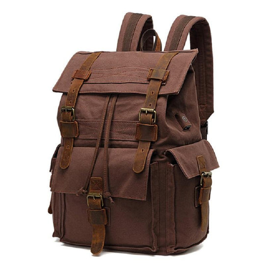 Men's durable travel backpack in canvas leather 20-35L