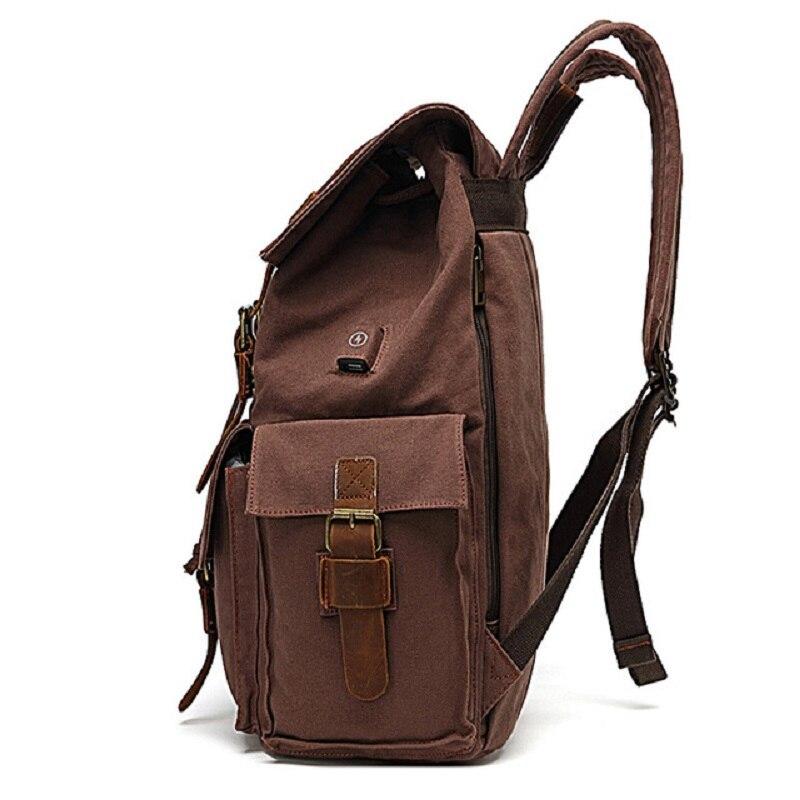 Durable vintage style canvas leather travel backpack 20-35 liters