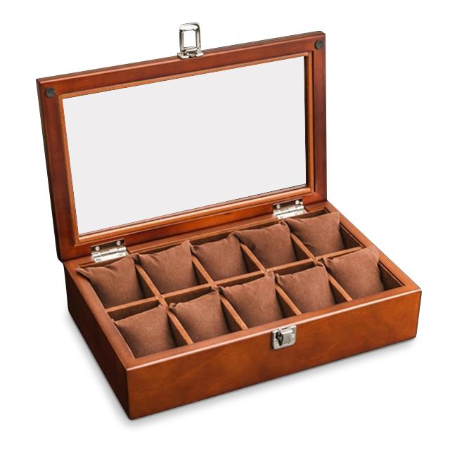 Brown Beech Wood Watch Display Box Organizer with 5, 8, 10 and 12 Slots - Leather Purse Backpack