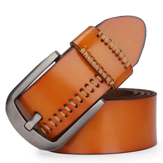 Belt With Visible Stitching In Leather, For Men, Emilio Model