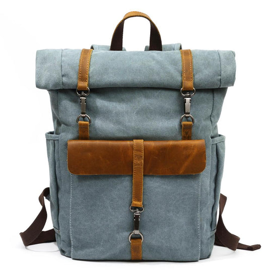 Vintage Retro Canvas Rucksack with Adjustable Straps - Leather Purse Backpack