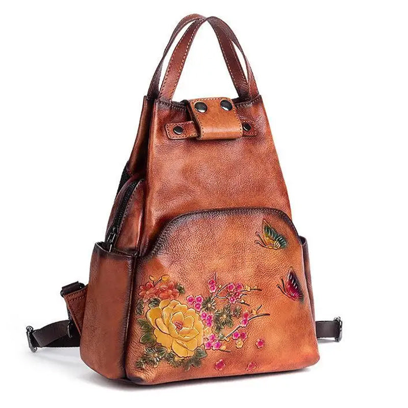 Floral pattern leather backpack with a luxurious design and ample space