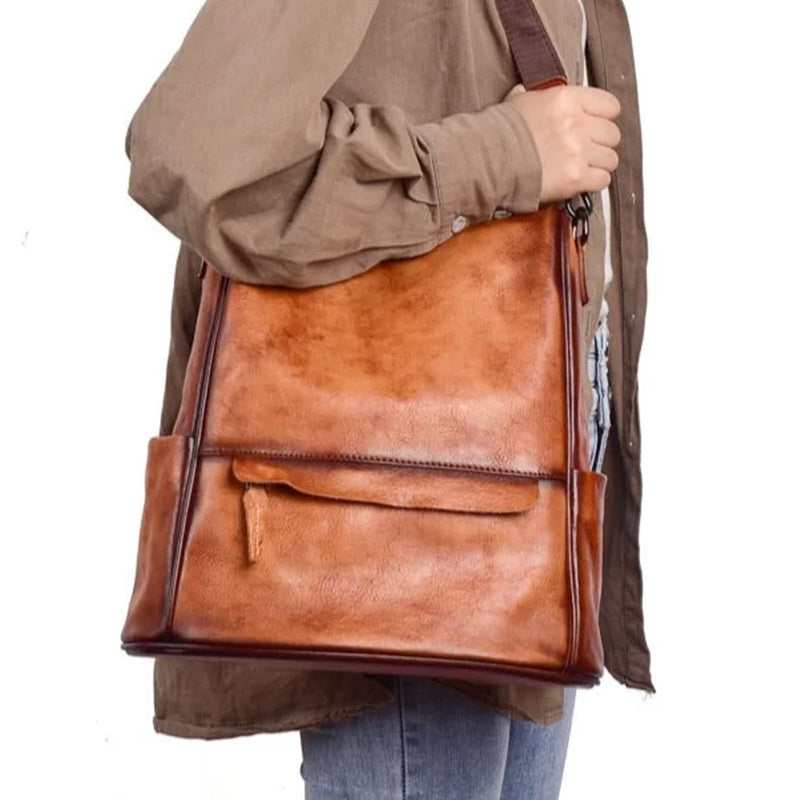 Coffee-colored leather bag for modern women on the go